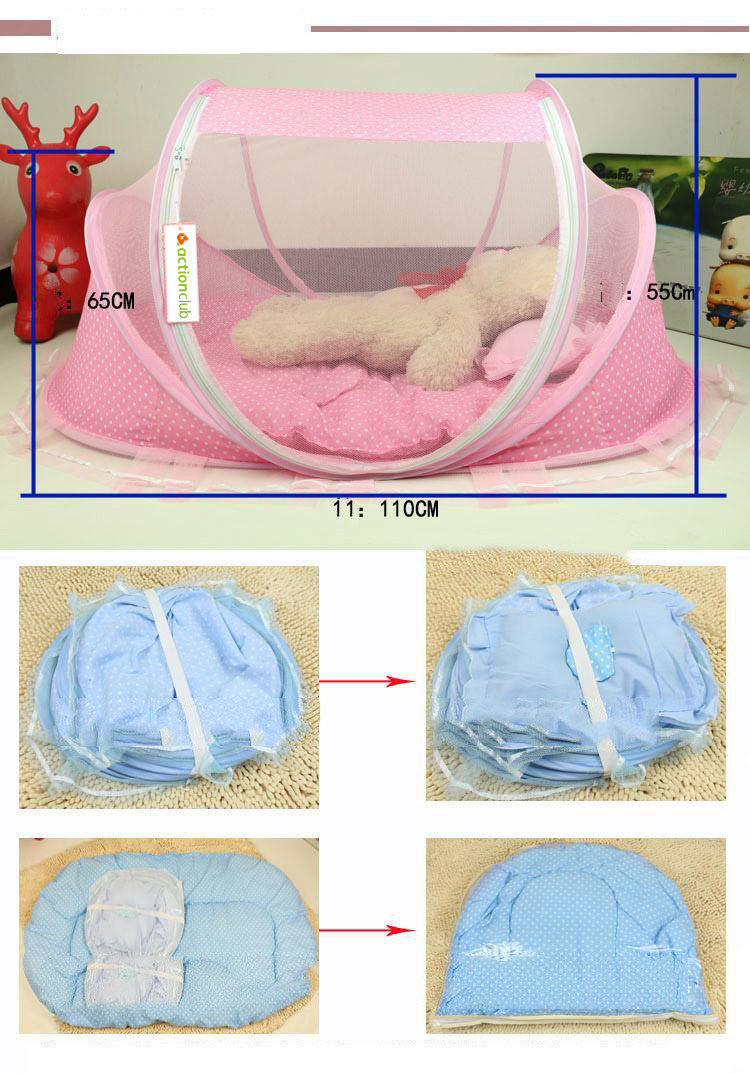Foldable Baby Bed with Mosquito Net & Pillow (2-Piece Set)