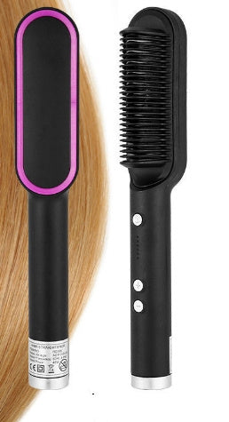 2-in-1 Electric Hair Straightener & Curling Brush with Negative Ions