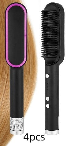 2-in-1 Electric Hair Straightener & Curling Brush with Negative Ions